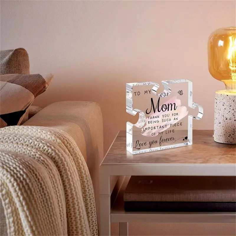 Acrylic Puzzle-Shaped Plaque for Mom - Best Mom Ever Gifts Unique Mother Birthday Desk Decorations Present for Christmas & Mothers Day Gifts Signs