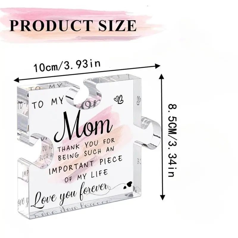 Acrylic Puzzle-Shaped Plaque for Mom - Best Mom Ever Gifts Unique Mother Birthday Desk Decorations Present for Christmas & Mothers Day Gifts Signs